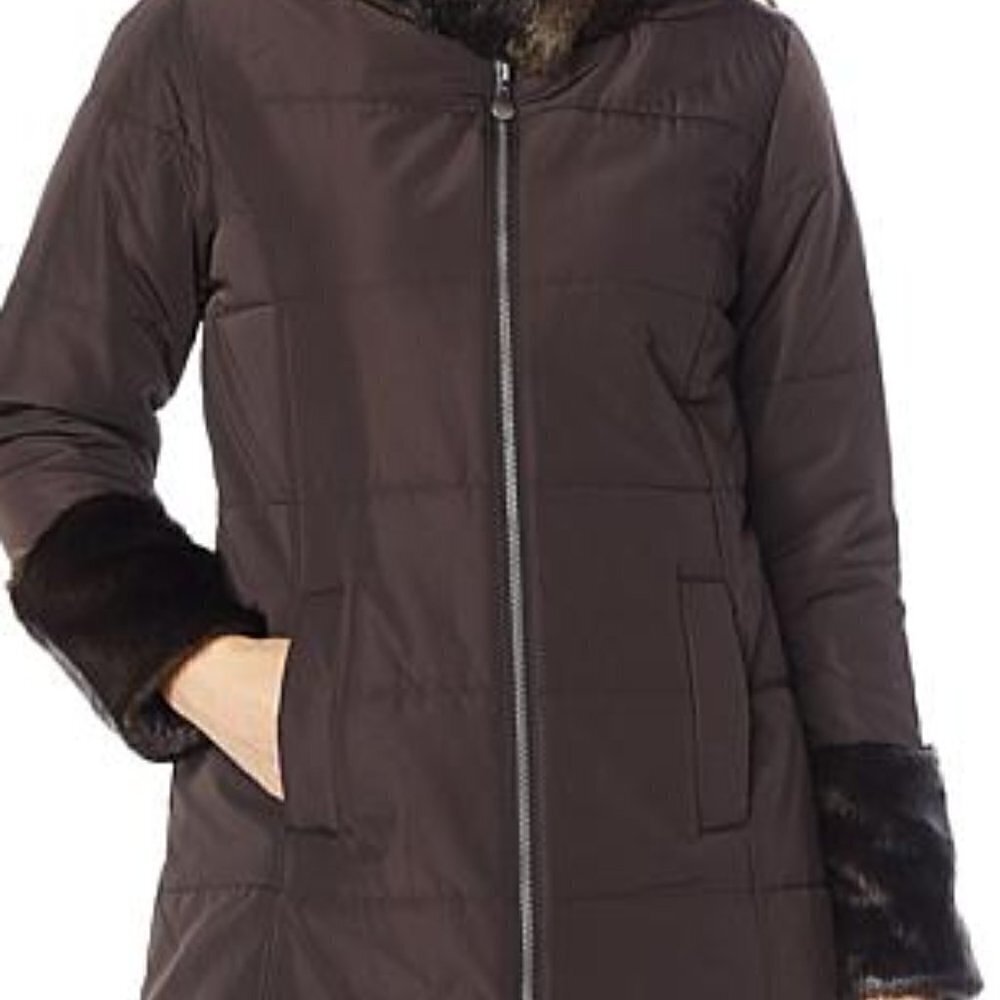 Laurier Puffer Coat with Faux Fur Detail Size 1X